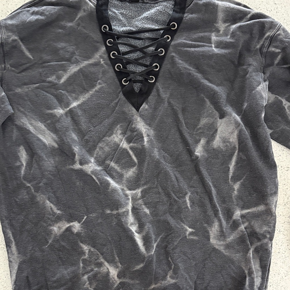 Forever 21 Gray Tie-Dye Lace-Up Sweater